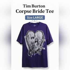 NWT Tim Burton Corpse Bride Graphic T-Shirt Purple Gothic Movie Tee Size Large
